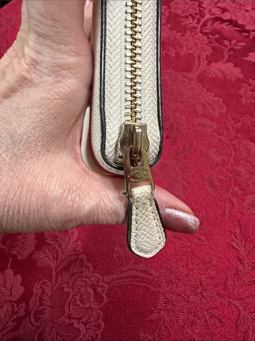 Coach Cream Pebbled Leather Long Zip Wallet